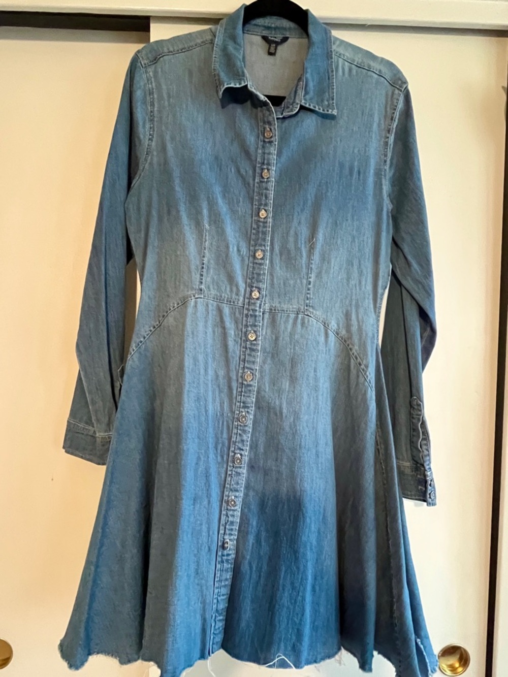 Buffalo David Bitton Washed Blue Denim Button-Up Long Sleeve Dress